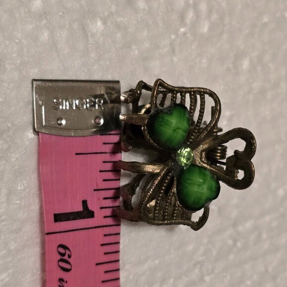 Vintage Bronze Tone Butterfly Hair Claw Clip With Green Gemstone Accents Small - Picture 4 of 4